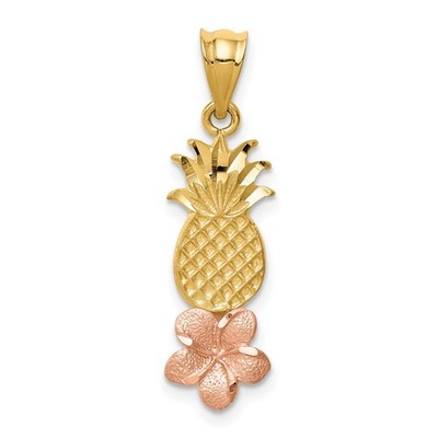14K Yellow and Rose Gold Pineapple Plumeria Pendant Perfect Gift for Her
