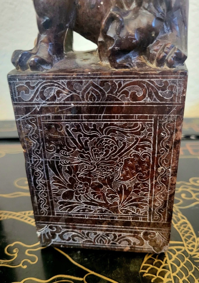 Grande 8" Ornamentado Esculpido Foo Dog Lion Par Shoushan Pedra Sabonete Bookends Roxo Raro - Imagem 4 de 4