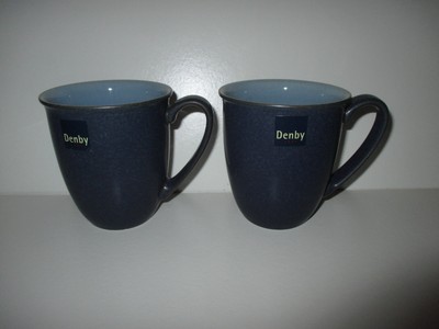 Denby Blue Jetty 2 Kaffeebecher/Becher Neu etwas unvollkommen Top Zustand