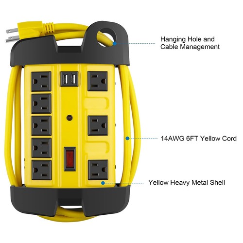 Heavy Duty Power Strip with USB, Workshop 8 Outlet Surge Protector 2700 Joule... - 第 6/7 張圖片