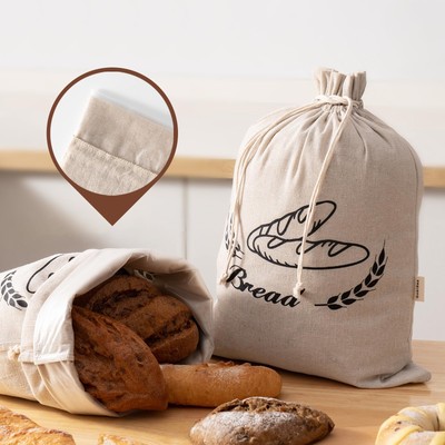 2 Pack Bread Bags for Homemade Bread - Plastic Lined - Reusable Linen Sourdou...