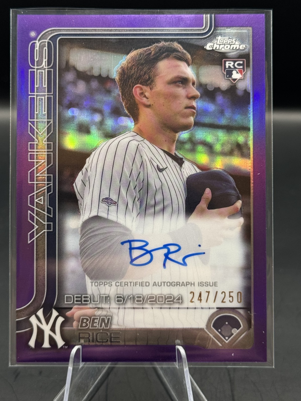 2025 TOPPS CHROME ROOKIE AUTO BEN RICE PURPLE DEBUT 247/250