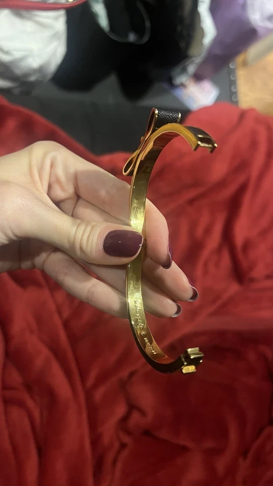 Kate Spade Take A Bow Black Enamel Gold Tone Bangle Bracelet - Image 3 of 4