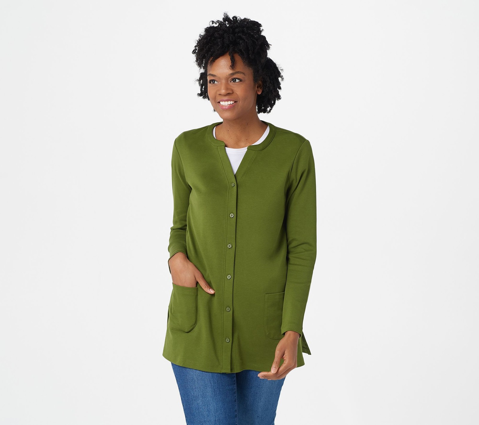 Isaac Mizrahi Live! Women's Top Sweater Sz L Essentials Pima Cotton Green
