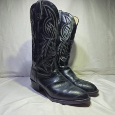VINTAGE BRONCO BLACK COWBOY BOOTS sz 8.5EE MENS WESTERN RODEO MADE IN USA FLAME