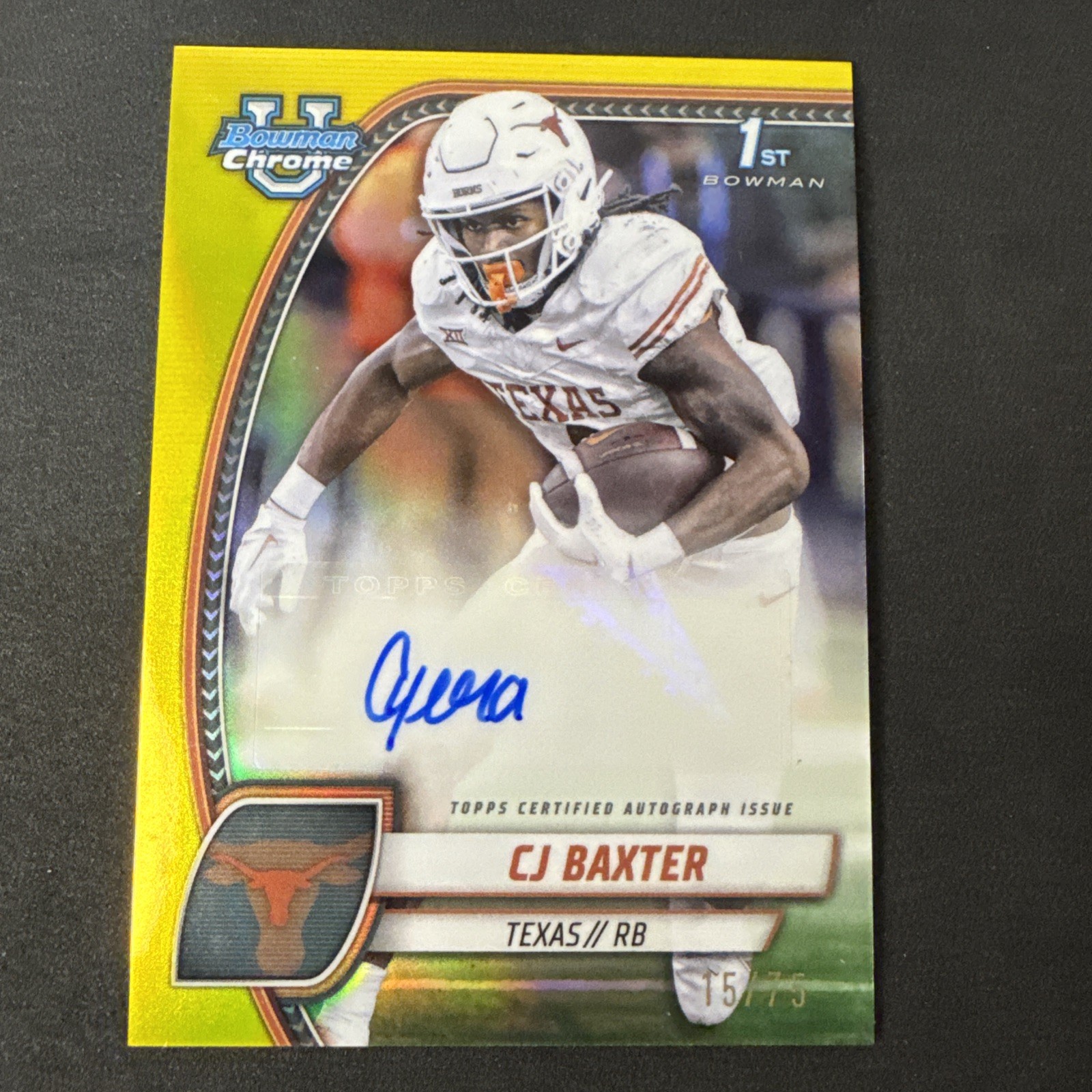 CJ Baxter 2024 Bowman U University Chrome Yellow Refractor Auto /75 #PA-CBA