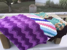 Lot Of 3 ~ Granny's Handmade AFGHAN Lap Throw Blankets ~ 28x36, 28x36, 36x52