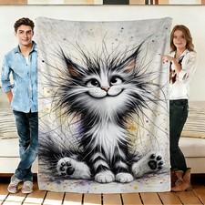 Fluffy Cat Flannel Blanket Soft Cozy Tapestry...