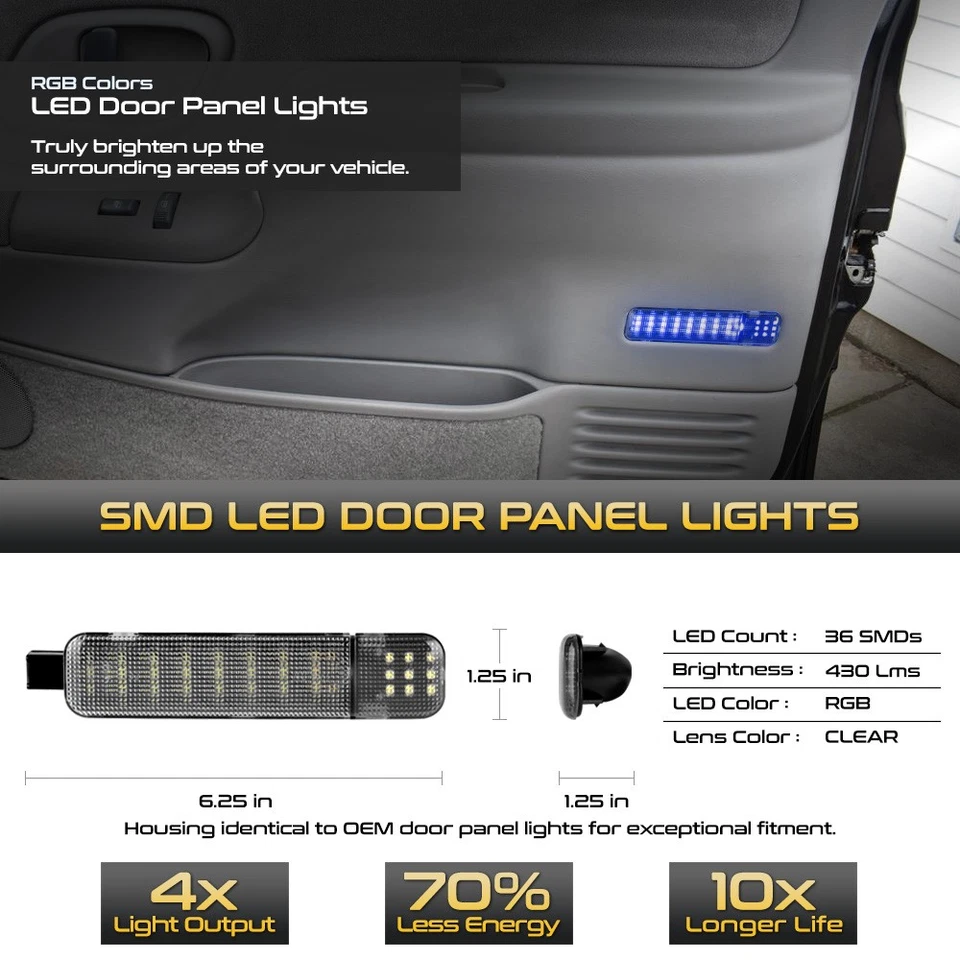 RGB Interior Door Panel Courtesy LED Lamp w/Remote For 95-07 Silverado Sierra CK Foto 3 de 4