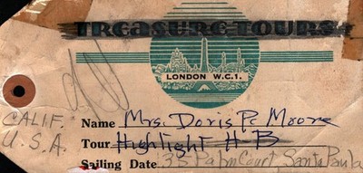 Vintage TREASURE TOURS London Luggage Tag Paper Travel Ephemera 1940s 50s