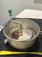 Vintage Foley Food Mill Pan Masher Green Turquoise Handle