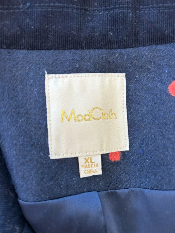 ModCloth Wool Blend Navy Blue Polka Dot Notched Blazer Twee Women’s XL - Image 2 of 4