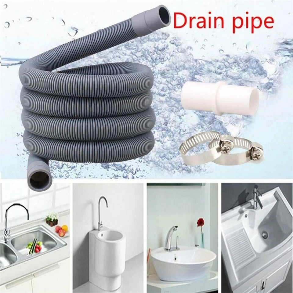Universal 1/2/3m Washing Machine Dishwasher Drain Waste Hose Extension Pipe Kit - Image 2 of 4
