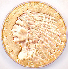 1915 Indian Gold Half Eagle $5 Coin - Certified ICG MS63 (UNC BU) - $1,950 Value