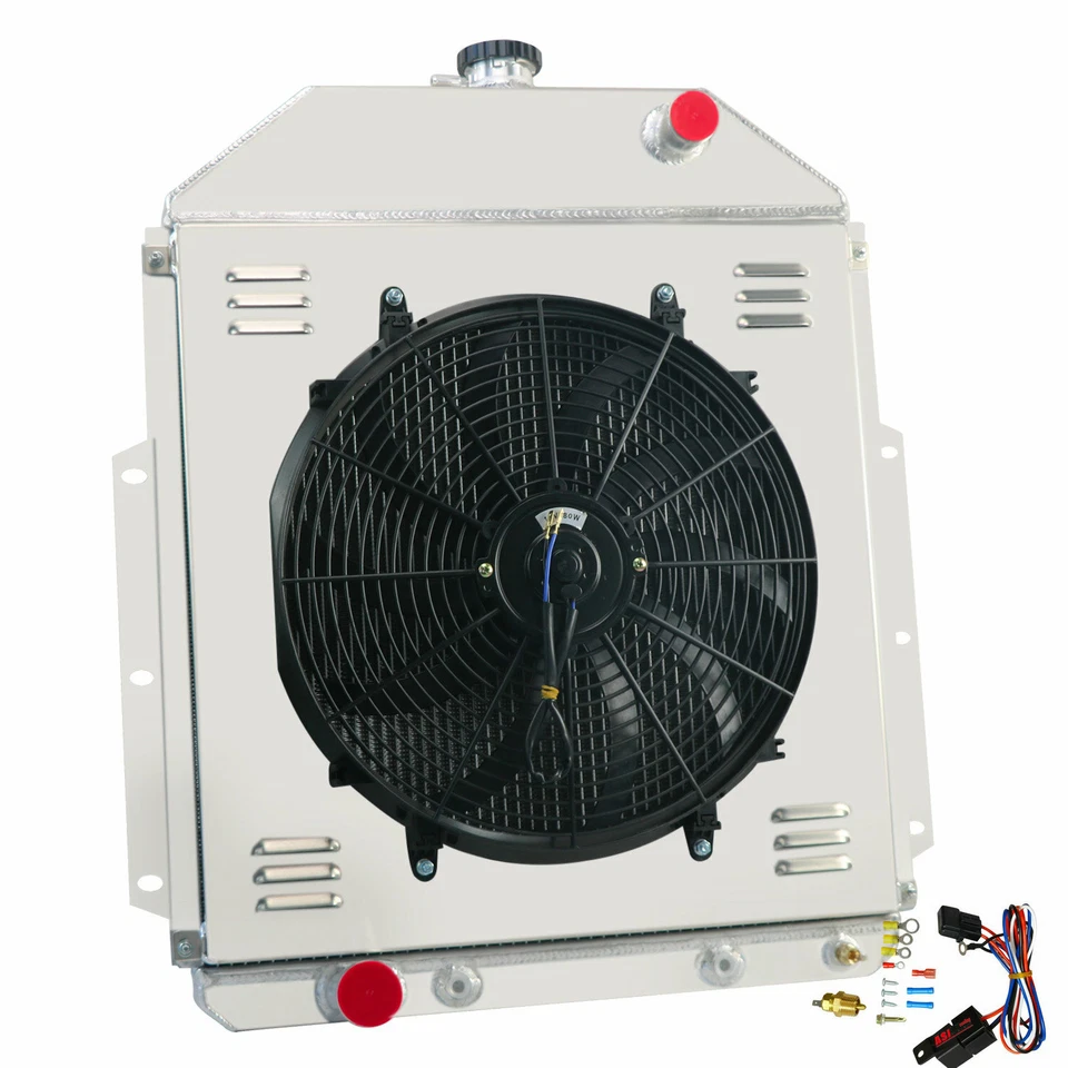 4 Row Radiator+Shroud Fan Fit 1942-1952 Ford 1 1/2 3/4 Ton Pickup F1 F2 F3 F4 V8 Foto 4 de 4