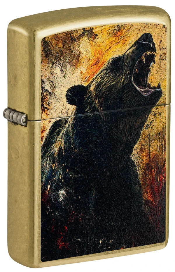 Zippo 46695, Ferocious Grizzly Bear Design, Street Brass