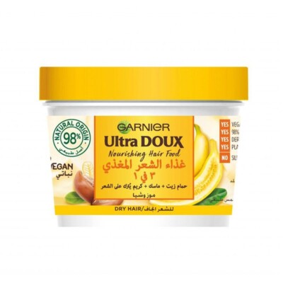 Garnier Ultra Doux Nourishing Hair Food Banana 3-in-1  For Dry Hair, 390 ml