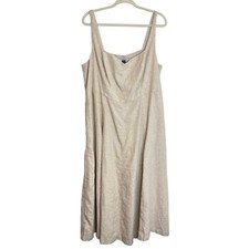 Old Navy Womens Linen Blend Midi Dress Size 2X Light Beige Pockets Sweetheart