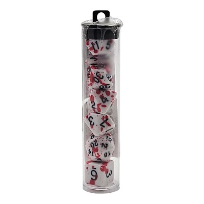 Atrix Polyhedral Dice Set 7 Piece Blood Splatter with Black Pips New Sealed