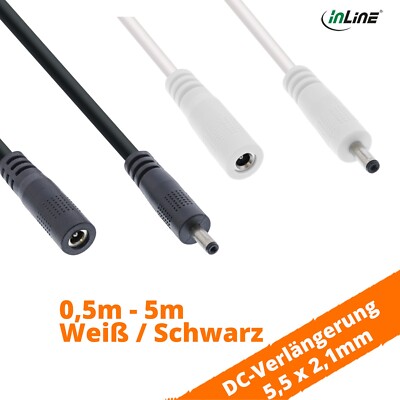 Inline DC Verlängerung Buchse Stecker 5,5 x 2,1mm Weiß Schwarz 0,5m - 5m  2A 12V
