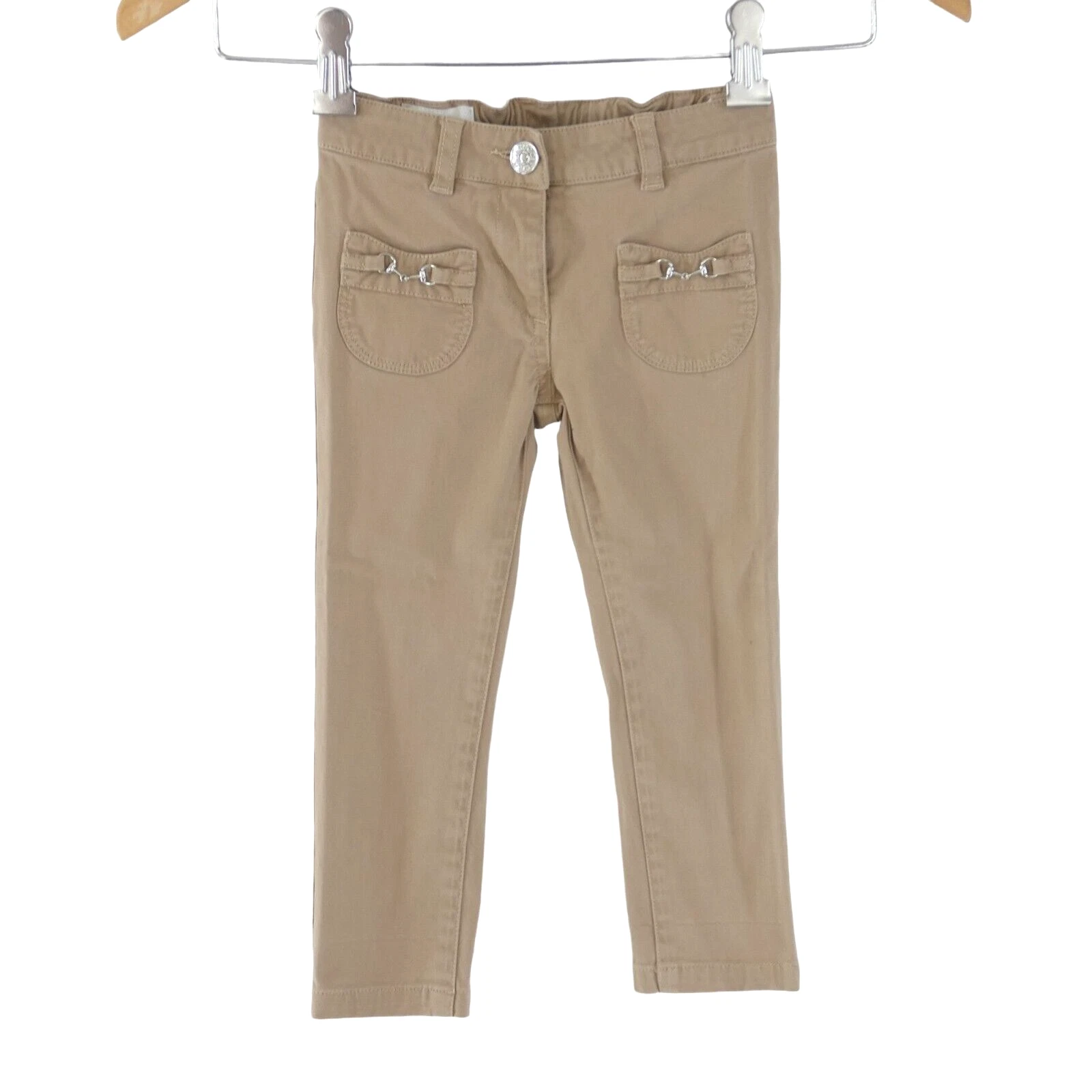 Gucci Pantalon Fille Jeans Beige Poches Mors de Cheval Créateur Coton Âge 2 Ans
