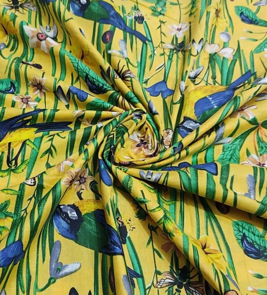 25 Yards Fabric Indian Yellow Insects Hand Printed Cotton Fabric Sewing Fabrics - Image 2 of 4