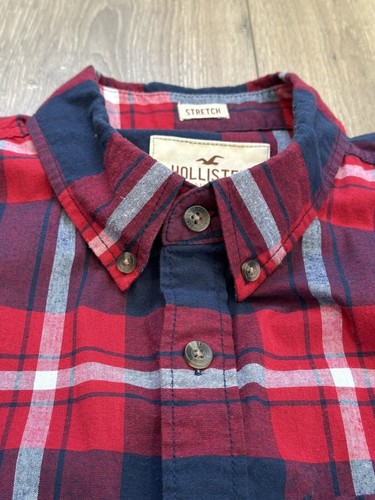 HOLLISTER Men’s Button-Up Long-Sleeve Stretch Plaid Shirt Large Red Blue - Picture 11 of 11