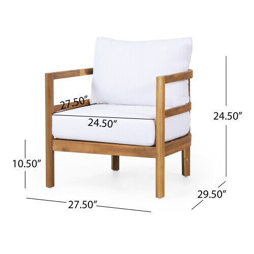 Outdoor White Acacia Wood Deep Seating Patio Club Chair Furniture Thick Cushion - Picture 4 of 9