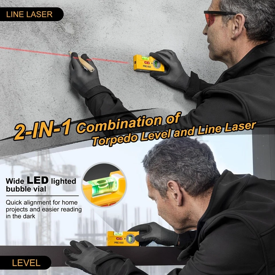 PREXISO 2-in-1 Line Laser Level Mini Torpedo Level 30 Ft Laser Line Leveler Tool - Image 3 of 4
