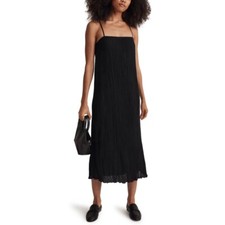 Madewell Womens The Goldie Dress in Plissé Column Midi True Black 00