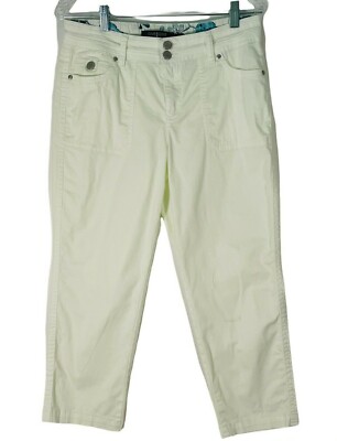 ONE5ONE Capri Women Pants Size Green Cropped Casual Floral Band Pockets 