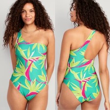 Old Navy Women s Printed One-Shoulder Swimsuit Tropic Days Size Small 45