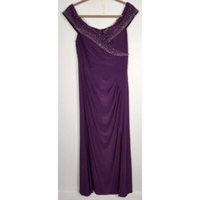 Alex Evenings Sz. 12 Long Off The Shoulder Fit and Flare Dress In Eggplant NWT