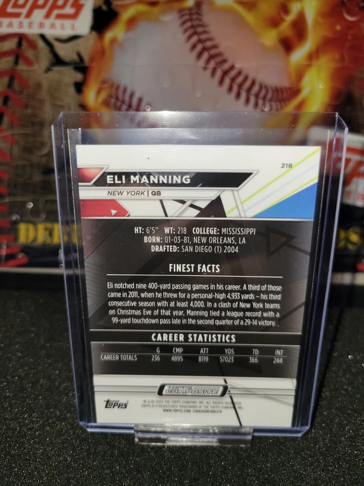 2023 TOPPS COMPOSITE FOOTBALL PURPLE REFRACTOR ELI MANNING #218 #/200 - Image 2 of 2