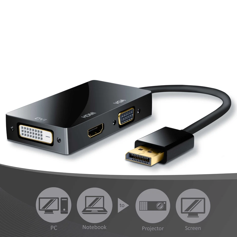 CSL - 3in1 DisplayPort zu VGA + HDMI + DVI Adapter (Konverter) 3in1 Videoadapter - Bild 2 von 4