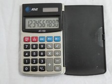 Vintage AT&T AT-150 Solar Battery Pocket Calculator Closeable Case GP189 WORKS