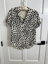 AYR Silk Button Down Blouse "The Pool Boy" Black White Silk Top