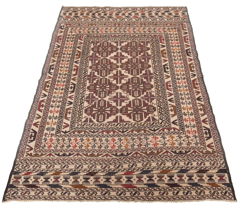 Kelim Sumach Handgewebter Orientteppich 191 x 130 cm-Nomadic,kilim,Soumak,Beige - Bild 4 von 4