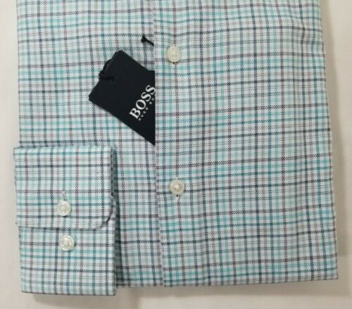 HUGO BOSS MARK US BLACK LABEL DRESS SHIRT SHARP FIT PLAID TEAL -NWT - Picture 5 of 6