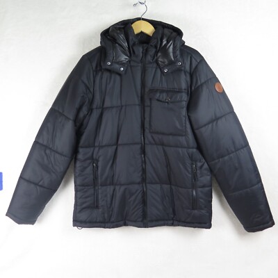 Alpine Design Puffer Jacket Men's sz L Black Hooded Boulder Co Light Poly Fill 