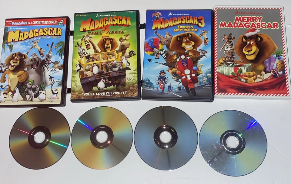 Lot Of 4 Madagascar DVD Movies Merry + Madagascar 1 2 3. including the penguins - Image 4 of 4