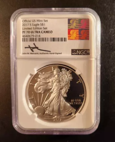 2017-S Silver Eagle Dollar NGC PF70 ULTRA CAMEO Limited Mint Set Mercanti Signed