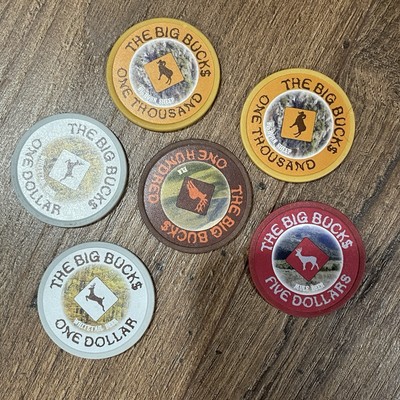 THE BIG BUCKS POKER Chip Lot of 6 Buck Deer Casino