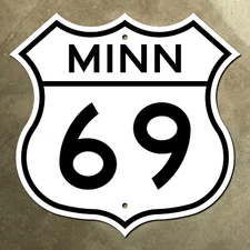 Minnesota US 69 Twin Lakes Albert Lea route highway marker road sign 1955 16x16