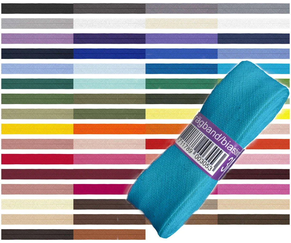 Schrägband / Einfassband Baumwolle Uni gefalzt 3m x 20mm - Bild 2 von 4