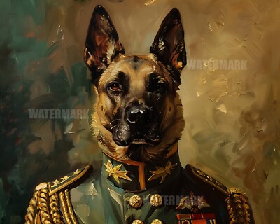 8x10 Matte Print_ Belgian Malinois in Military Uniform proudly standing 