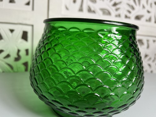 VINTAGE Emerald Green Glass Bowl Vase Fish Scale Pattern E.O.Brody Co. USA - Picture 2 of 10