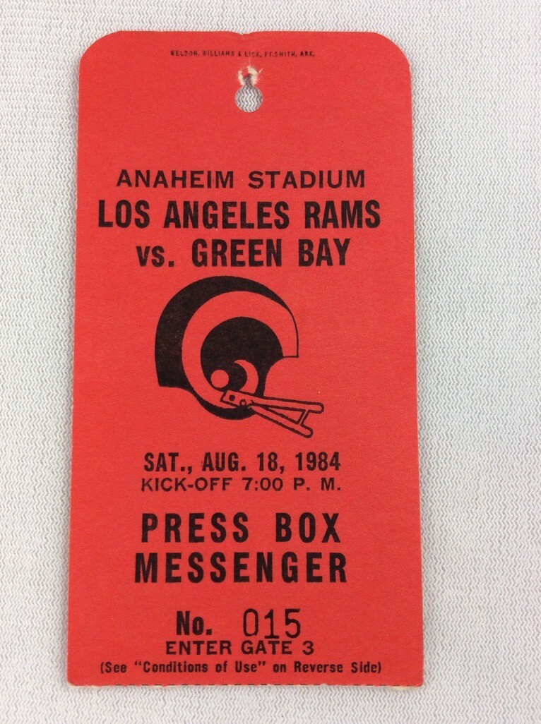 NFL 1984 08/18 Green Bay Packers at LA Rams PRESEASON Press Box ...