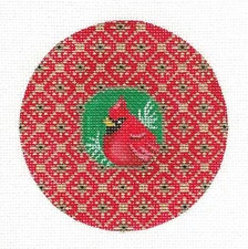 Cardinal Bird on Tapestry Background HP Needlepoint Canvas by Amanda Lawford