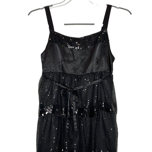Justice Dress Girls Sleeveless Sequins Tiered Ruffles Size 16 Kids Solid Black - Picture 2 of 12